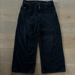 American Eagle Low Rise Baggy Wide Leg Jeans in Black Wash size 8 short